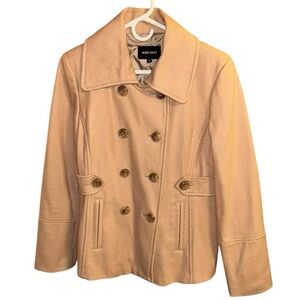NWOT Nine West Peacoat Sz 12 Tan Wool Blend Double Breasted